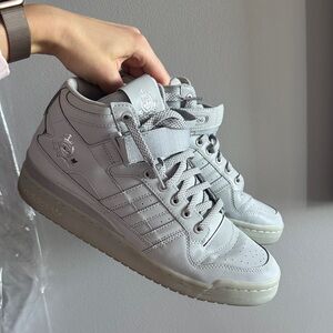 adidas Mid-Top Leather Sneakers in Light Gray and Off-White